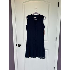 NWT Nanette Lepore Navy Dobby Tie Neck Chiffon Sleeveless Dress Size 10